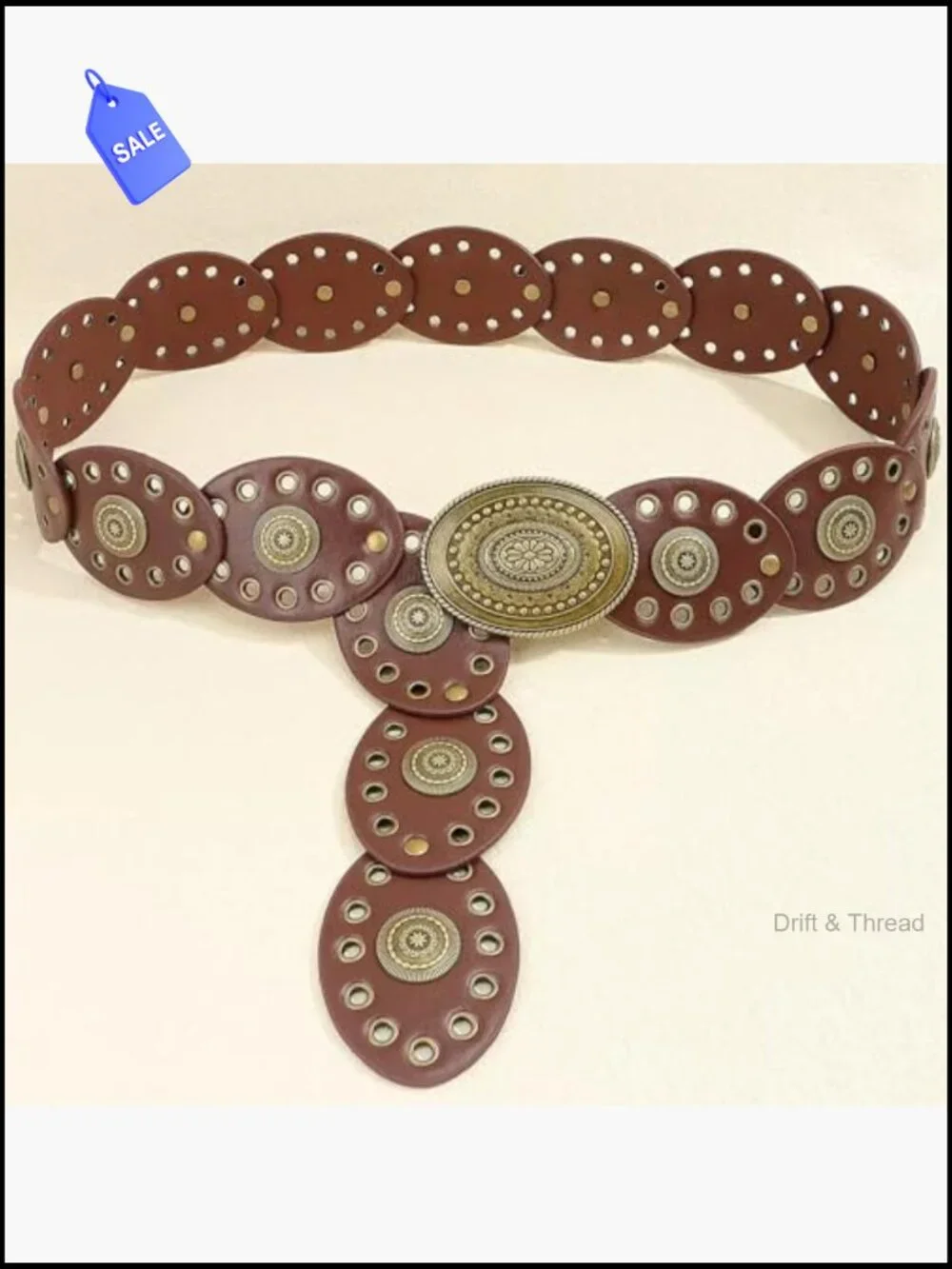 Wide Boho Western Belt with Hollow Rivets Chunky Cowgirl Style Waist Belt for